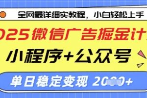 2025微信广告掘金计划,小程序+公众号双管齐下,单日稳定变现过千【揭秘】