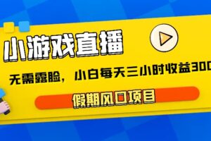 小游戏直播，假期风口项目，无需露脸，小白每天三小时，到账3000+