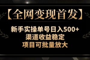 【全网变现首发】新手实操单号日入500+，渠道收益稳定，项目可批量放大【揭秘】