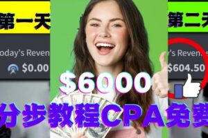 短时间赚6000美元分步教程CPA营销免费流量方法赚钱项目!