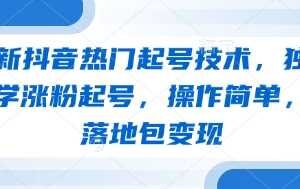 最新抖音热门起号技术，独家教学涨粉起号，操作简单，包落地包变现