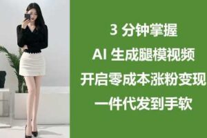 3分钟掌握AI生成腿模视频，开启零成本涨粉变现，一件代发到手软