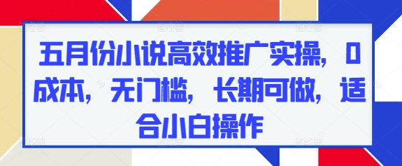 五月份小说高效推广实操,0成本,无门槛,长期可做,适合小白操作