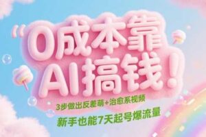 0成本靠AI搞钱！3步做出反差萌+治愈系视频，新手也能7天起号爆流量