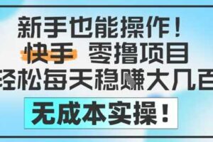新手也能操作，快手零撸挣米，轻松每天挣2-5张，完全无成本