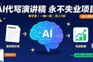 AI代写演讲稿,永不失业项目,单子多,一单一结,月入1W【附工具指令】