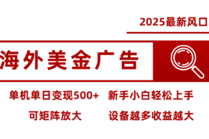 2025最新风口 海外美金广告单机单日变现500+ 可矩阵放大 新手小白轻松上手