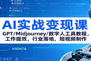 AI实战变现课:GPT/Midjourney/数字人工具教程,工作提效,行业落地,短视频制作