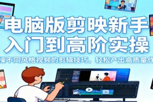 电脑版剪映新手入门到高阶实操,实操不同风格视频的剪辑技巧,轻松产出高质量作品