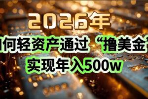 （17033期）2026年如何轻资产通过“撸美金”实现年入500w