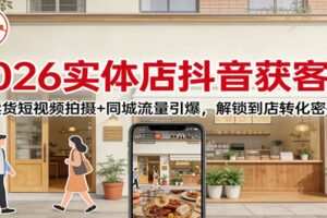 2026实体店抖音获客课：卖货短视频拍摄+同城流量引爆，解锁到店转化密码