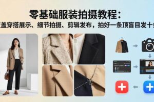 (17829期)零基础服装拍摄教程:覆盖穿搭展示、细节拍摄、剪辑发布,拍好一条顶盲目发十条