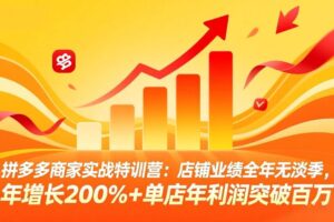 (17896期)拼多多商家实战特训营:店铺业绩全年无淡季,年增长200%+单店年利润突破百万(26年4月5日更新)