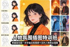 人物氛围插图特训班,零基础也能一步步画出氛围感十足的人物商业插图