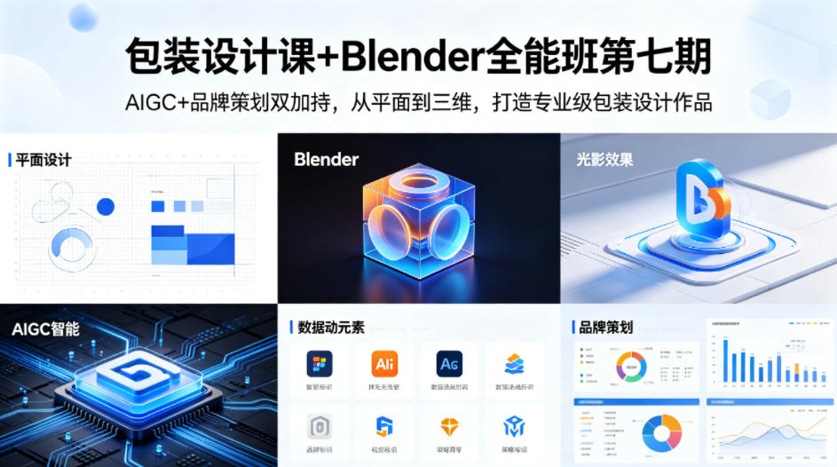 包装设计课+Blender全能班第七期，AIGC+品牌策划双加持，从平面到三维，打造专业级包装设计作品