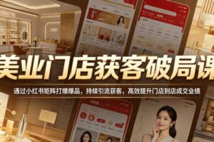 美业门店获客破局课,通过小红书矩阵打爆爆品,持续引流获客,高效提升门店到店成交业绩