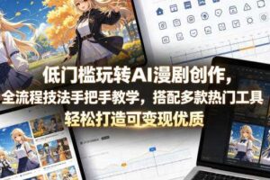 低门槛玩转AI漫剧创作,全流程技法手把手教学,搭配多款热门工具,轻松打造可变现优质作品