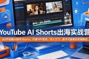 YouTube AI Shorts出海实战营,从0开始教AI制作Shorts,开通YPP变现,月入万刀,新手可复制的实操路径
