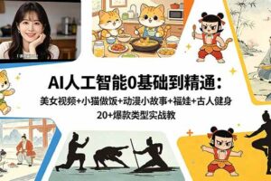 (18685期)AI人工智能0基础到精通:美女视频+小猫做饭+动漫小故事+福娃+古人健身,20+爆款类型实战教学