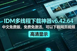 IDM多线程下载神器v6.42.64中文免费版,免费免激活,可以下载网页视频(例如飞书文档内的视频)