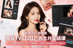 即梦2.0+剪映商业TVC口红广告大片实战课｜从分镜脚本创作到AI成片+后期精修，全流程打造品牌级产品广告