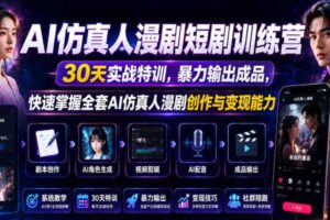 AI仿真人漫剧短剧训练营,30天实战特训,暴力输出成品,快速掌握全套AI仿真人漫剧创作与变现能力