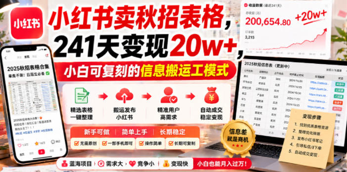 小红书卖秋招表格,241天变现20w+,小白可复刻的信息搬运工模式