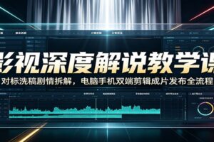 影视深度解说教学课:对标洗稿剧情拆解,电脑手机双端剪辑成片发布全流程