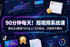 90分钟每天！短视频系统课教你从0做到TikTok上1.8万粉丝，还能单月賺8k【原创双语字幕】