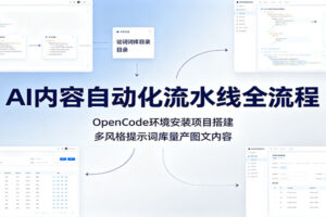 AI内容自动化流水线全流程:OpenCode环境安装项目搭建,多风格提示词库量产图文内容