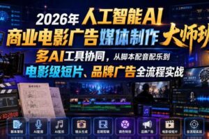 2026年人工智能AI商业电影广告媒体制作大师班,多AI工具协同,从脚本配音配乐到电影级短片、品牌广告全流程实战(中英字幕)