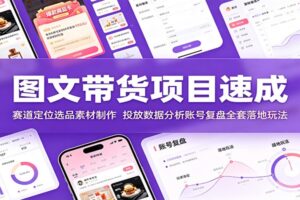 图文带货项目速成:赛道定位选品素材制作,投放数据分析账号复盘全套落地玩法