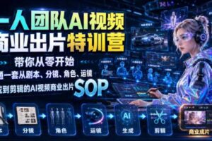 一人团队AI视频商业出片实战课:带你从零开始跑通一套从剧本、分镜、角色、运镜、生成到剪辑的AI视频商业出片SOP