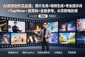 (19383期)AI视频创作实战课:图片生成+视频生成+专业提示词+TapNow×首尾帧+全能参考,从零到电影感成片