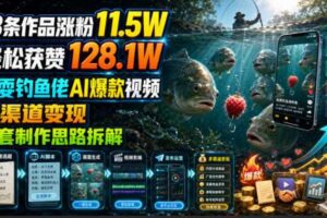 13条作品涨粉11.5W,轻松获赞128.1W,戏耍钓鱼佬AI爆款视频,多渠道变现,全套制作思路拆解