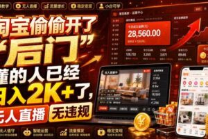 淘宝偷偷开了“后门”,懂的人已经日入2K+了,无人直播无违规,一台电脑=一家24小时营业的线上门店【揭秘】