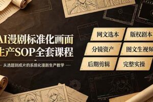 (19401期)AI漫剧标准化画面生产SOP全套课程-更新,网文选本版权剧本分镜资产全覆盖,图文生视频后期剪辑完整实操教学