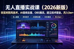 (19525期)无人直播实战课(更新7月),非实时防风技术、AI音频去重、OBS推流,建立技术壁垒,月入5w+