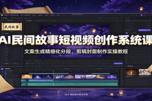 AI民间故事短视频创作系统课:文案生成精细化分段,剪辑封面制作实操教程