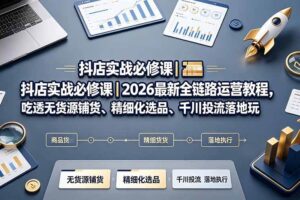 (19549期)抖店实战必修课|2026最新全链路运营教程,吃透无货源铺货、精细化选品、千川投流落地玩法