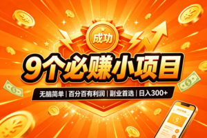 （19617期）9个必赚的小项目，无脑简单，百分百有利润，副业的首选，日入500+