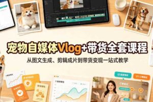 宠物自媒体Vlog+带货全套课程|从图文生成、剪辑成片到带货变现一站式教学