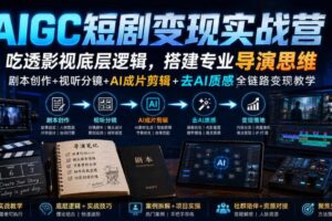 AIGC短剧变现实战营|吃透影视底层逻辑,搭建专业导演思维,剧本创作+视听分镜+AI成片剪辑+去AI质感全链路变现教学