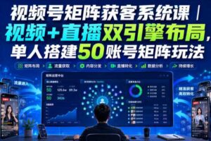 视频号矩阵获客系统课|视频+直播双引擎布局,单人搭建50账号矩阵玩法,流量入池、搜索占位、全域引流沉淀私域全流程教学