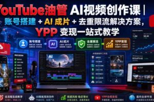 YouTube油管AI视频创作课|账号搭建+AI成片+去重限流解决方案,YPP变现一站式教学