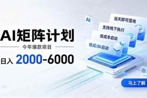 (19690期)AI矩阵计划!日收益2000-6000+,项目绿色长久,安全稳健,合规靠谱,可批量放大。
