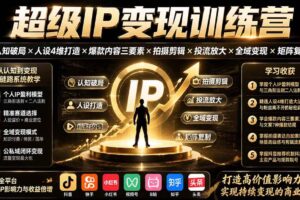 (19698期)超级IP变现训练营:认知破局×人设4维打造×爆款内容三要素×拍摄剪辑×投流放大×全域变现×矩阵复制