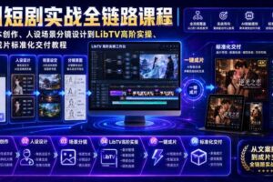 AI短剧实战全链路课程|从脚本创作、人设场景分镜设计到LibTV高阶实操、一键成片标准化交付教程