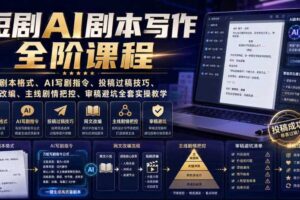 短剧AI剧本写作全阶课程|标准剧本格式、AI写剧指令、投稿过稿技巧、网文改编、主线剧情把控、审稿避坑全套实操教学