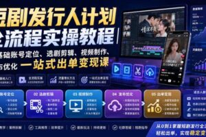 短剧发行人计划全流程实操教程|零基础账号定位、选剧剪辑、视频制作、发布优化一站式出单变现课